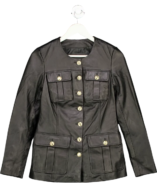Karen Millen Black Leather Military Button Through Tailored Collarless Jacket UK 6 Rayon Fabric Velvet Fabric Corduroy Fabric Karen Millen Black Leather Military Button Through Tailored Collarless Jacket UK 6 Rayon Fabric Velvet Fabric Corduroy Fabric