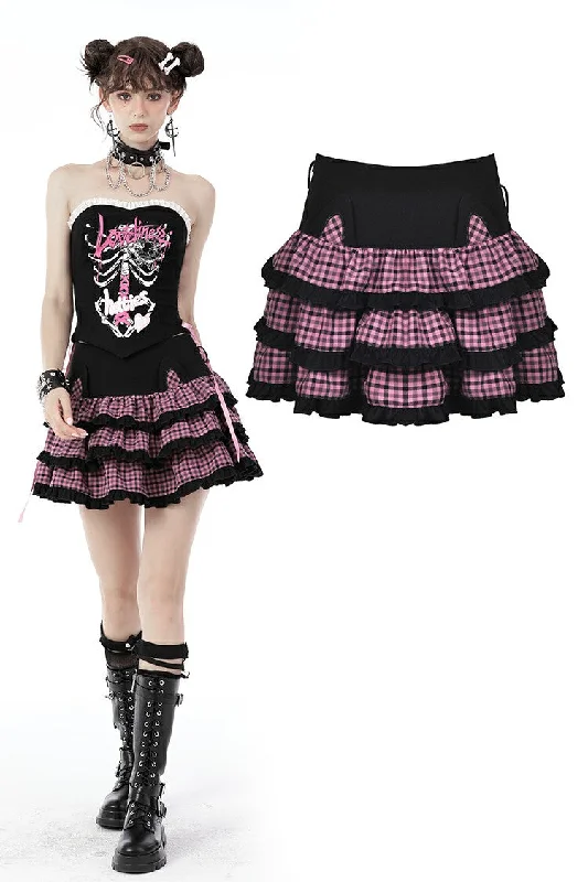 Magic cat plaid layered frilly mini skirt KW233 corduroy skirt durable