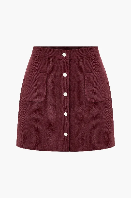 Corduroy Button Skirt high waist skirt