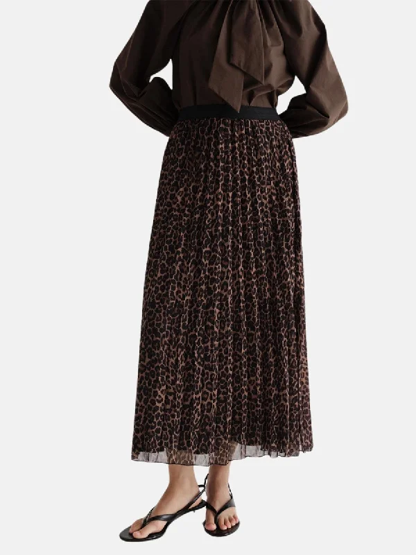 Patterned Pleated Long Skirt Leopard pleated skirt texture