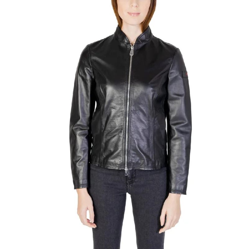 Peuterey Black Leather Jackets & Coat Rayon Fabric Velvet Fabric Corduroy Fabric