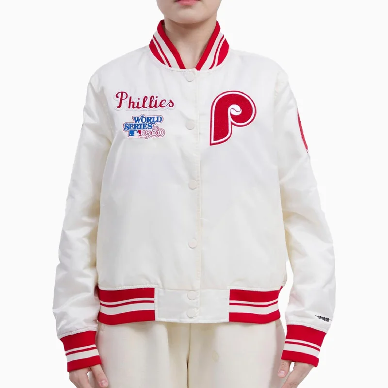 Women's Philadelphia Phillies MLB Rib Satin Jacket Lace Jacket Ribbed Jacket Sequined Jacket Women's Philadelphia Phillies MLB Rib Satin Jacket Lace Jacket Ribbed Jacket Sequined Jacket
