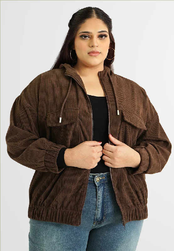 Rivka Corduroy Zip Hoodie Jacket Snapped Jacket Toggled Jacket Drawstring Jacket