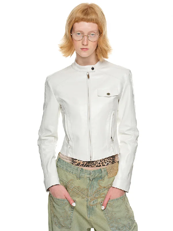 Slim Stand Collar Leather Jacket Nylon Jacket Polyester Jacket Spandex Jacket
