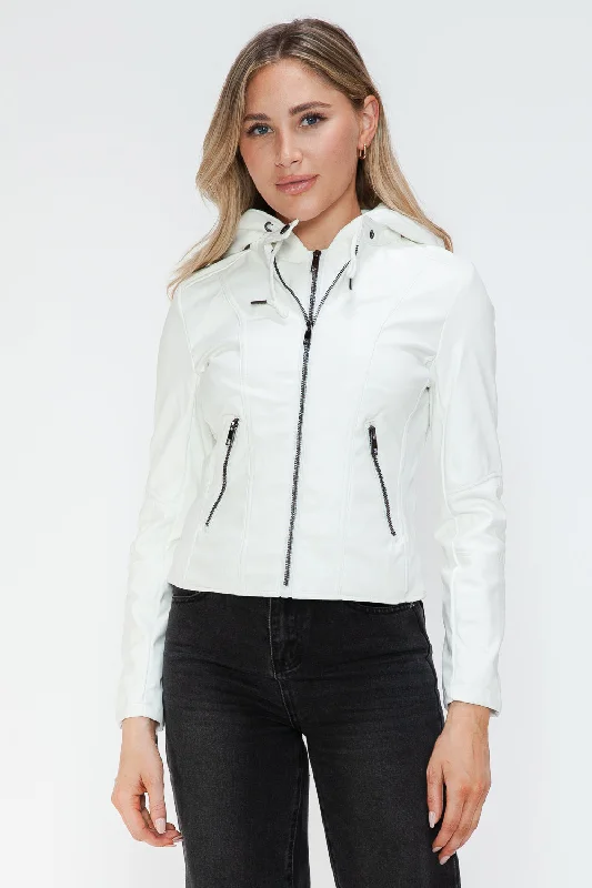 Faux Leather Zip Up Drawstring Hooded Jacket Snapped Jacket Toggled Jacket Drawstring Jacket Faux Leather Zip Up Drawstring Hooded Jacket Snapped Jacket Toggled Jacket Drawstring Jacket