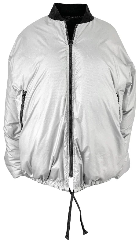 Sofie D'Hoore Odessa Reversible Bombed Jacket in Silver/Off Black Cotton Fabric Linen Fabric Terry Fabric Sofie D'Hoore Odessa Reversible Bombed Jacket in Silver/Off Black Cotton Fabric Linen Fabric Terry Fabric