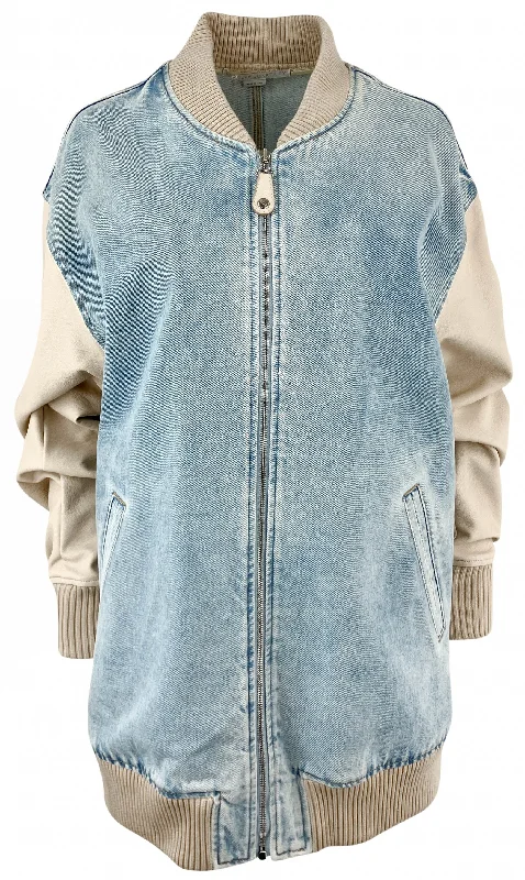 Stella McCartney S-Wave Denim Bomber Jacket in Vintage Wash Cotton Jacket Linen Jacket Terry Jacket Stella McCartney S-Wave Denim Bomber Jacket in Vintage Wash Cotton Jacket Linen Jacket Terry Jacket