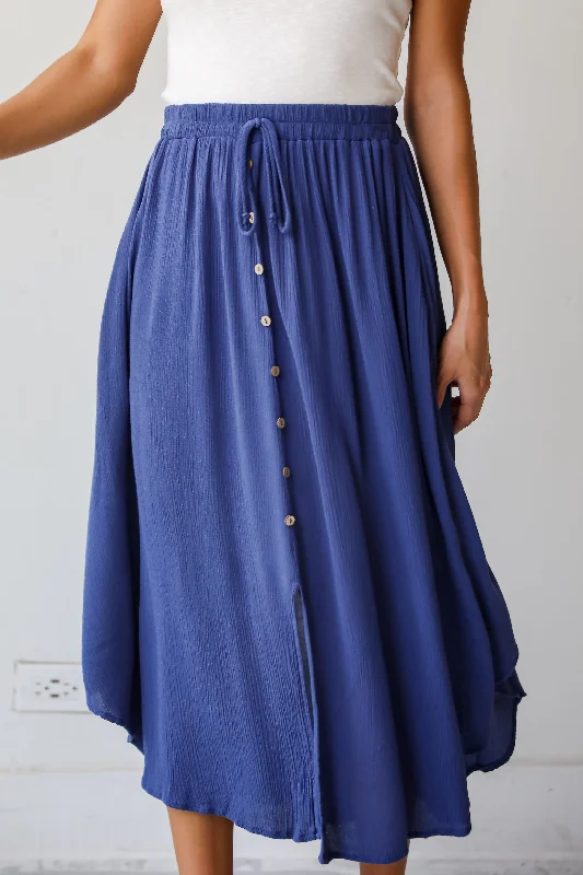 Sweetly Sophisticated Blue Button Front Midi Skirt leather skirt durable