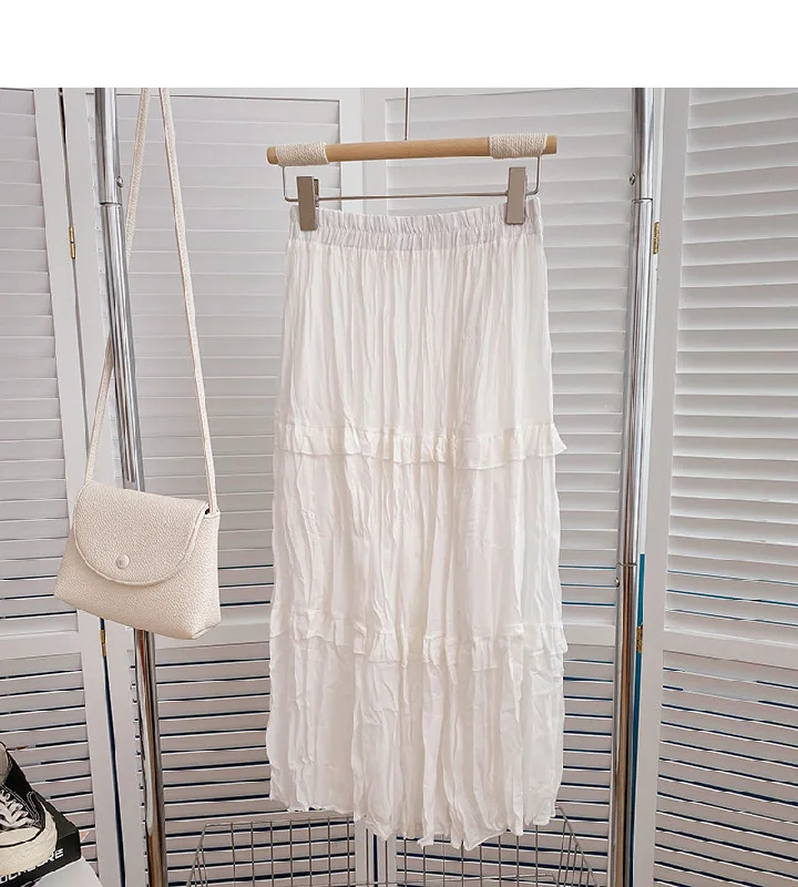 Temperament high waist pleated lace A-line skirt  5815 cashmere skirt fine