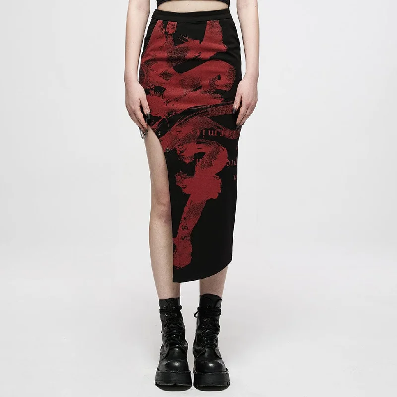 Women's Grunge Landscape Painting Side Cutout Long Wrapped Skirt lace skirt romantic