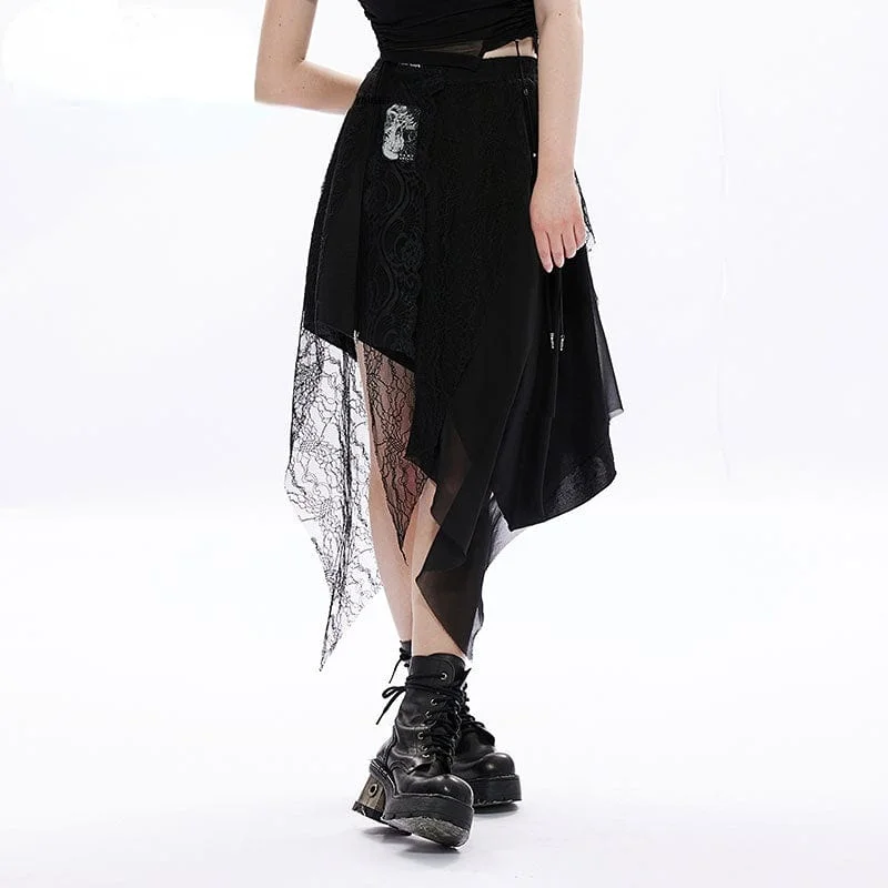 Women's Punk Irregular Hem Lace Skirt wrap skirt elegant