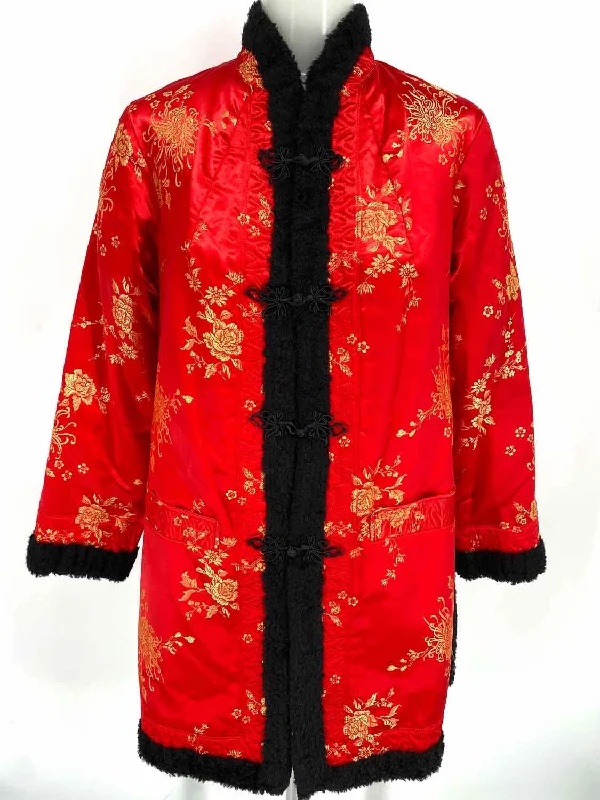 Women's Red Chinese Floral Size S Jacket Collared Jacket Crew Neck Jacket Turtle Neck Jacket Women's Red Chinese Floral Size S Jacket Collared Jacket Crew Neck Jacket Turtle Neck Jacket