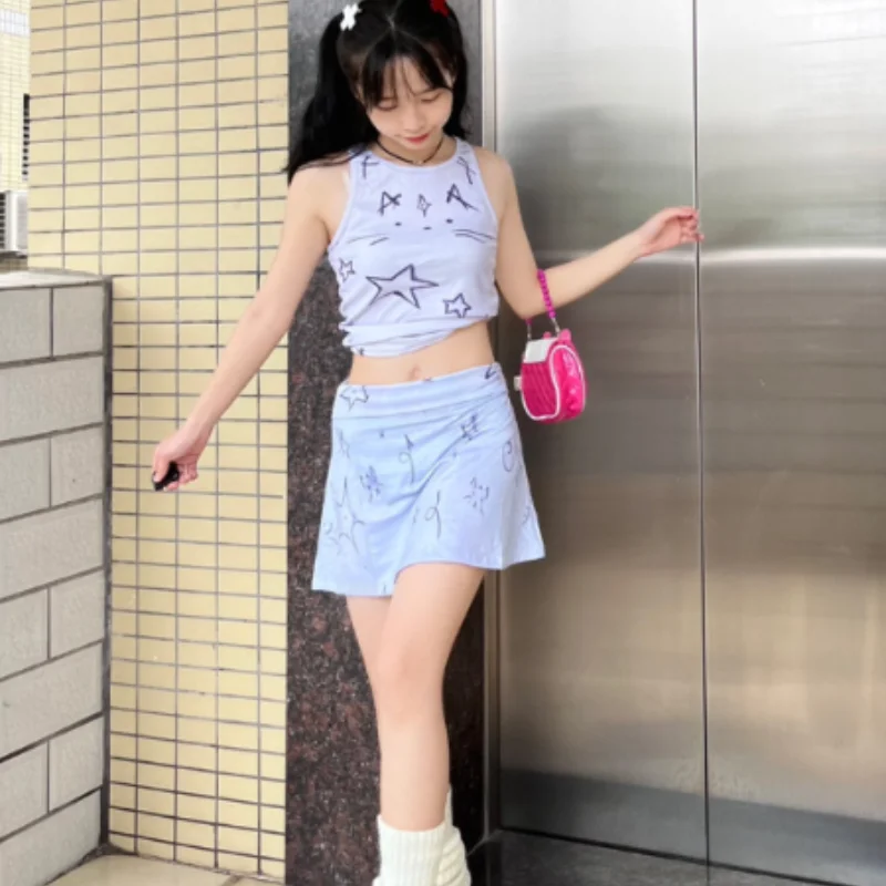 y2k cartoon vest skirt suit PL53201 linen skirt airy