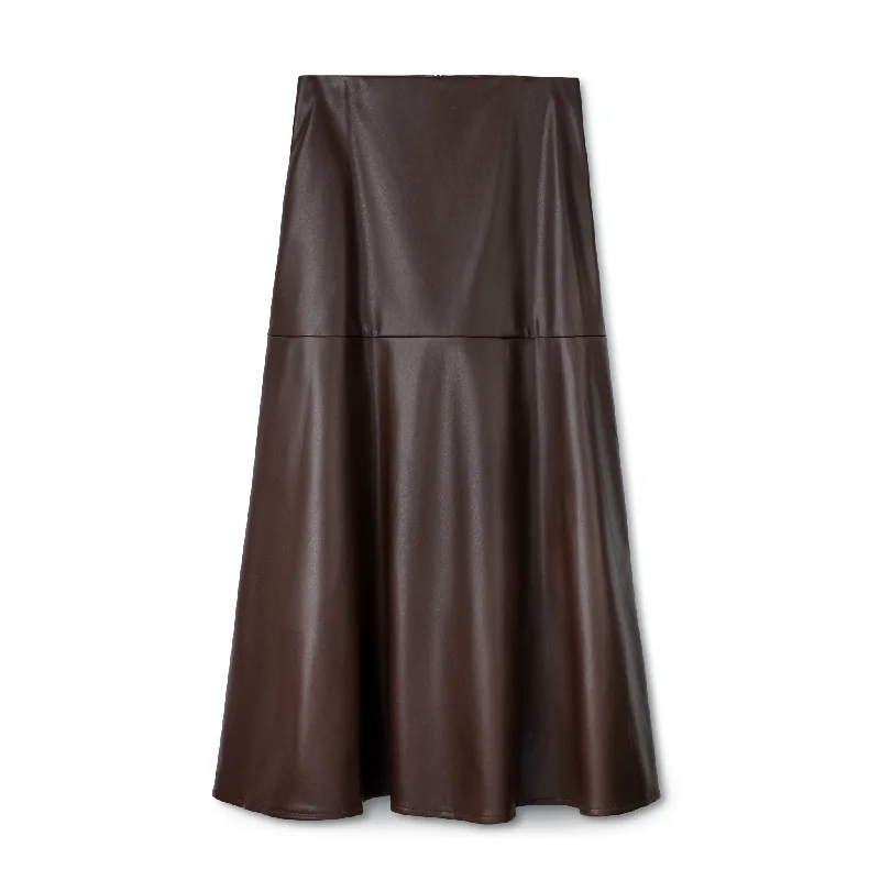 Fit and Flair Leather Skirt IN: Brown silk skirt smooth