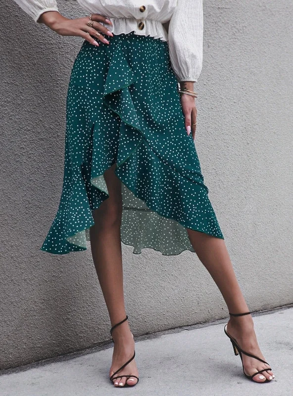 IRREGULAR RUFFLED POLKA DOT SKIRT velvet skirt luxurious