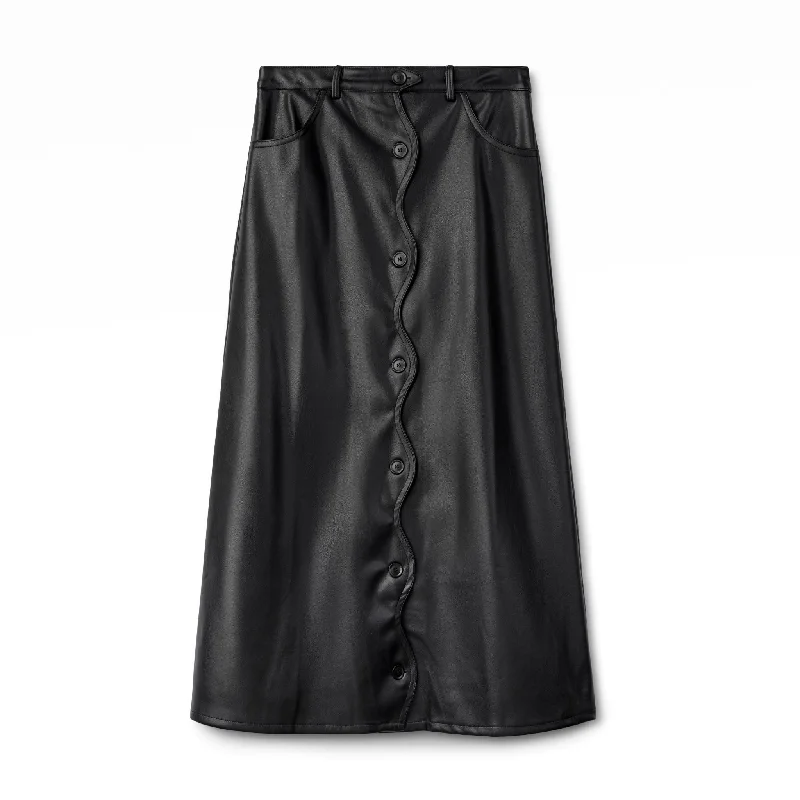Scallop Leather Skirt IN: Black ribbed skirt waist