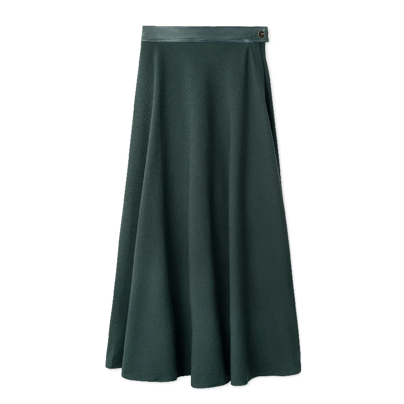 Signature Circle Skirt with Leather Waist Band IN: Emerald corduroy skirt textured