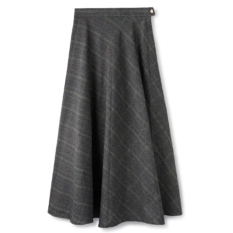 Signature Circle Skirt IN: Grey Plaid spandex blend skirt