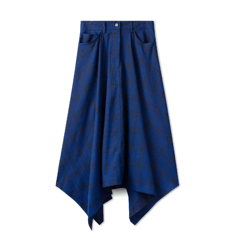Kercheif Skirt IN: Blue Plaid wool skirt breathable