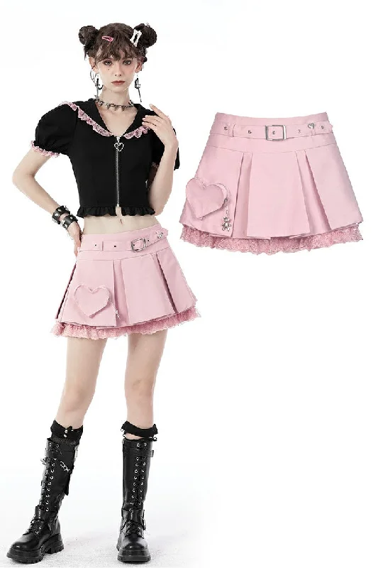 Alternative rebel pink heart bag pleated mini skirt KW231 cashmere skirt rich
