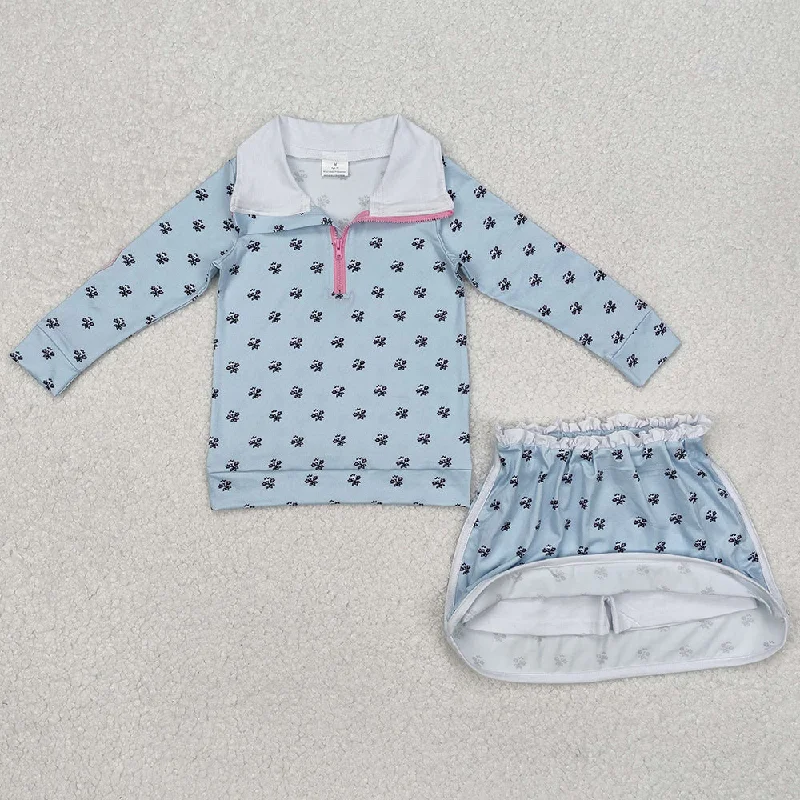 Baby Girls Clothes Blue Flowers Zip Top Ruffle Skort Short Clothes Sets GLD0972 wool skirt warm Baby Girls Clothes Blue Flowers Zip Top Ruffle Skort Short Clothes Sets GLD0972 wool skirt warm