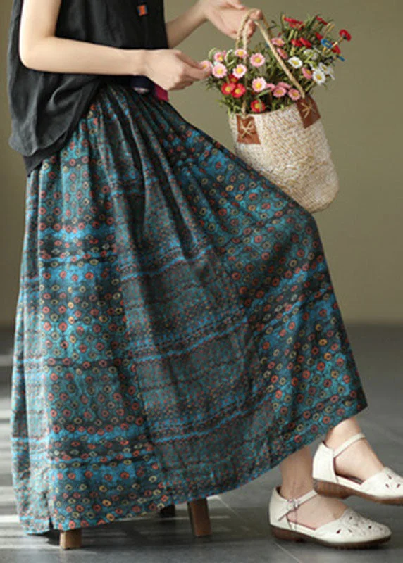 Beautiful Blue Patchwork Print A Line Fall Ramie Skirts cashmere skirt soft