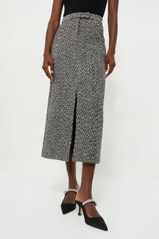 Black Herringbone Midi Skirt denim skirt fashionable
