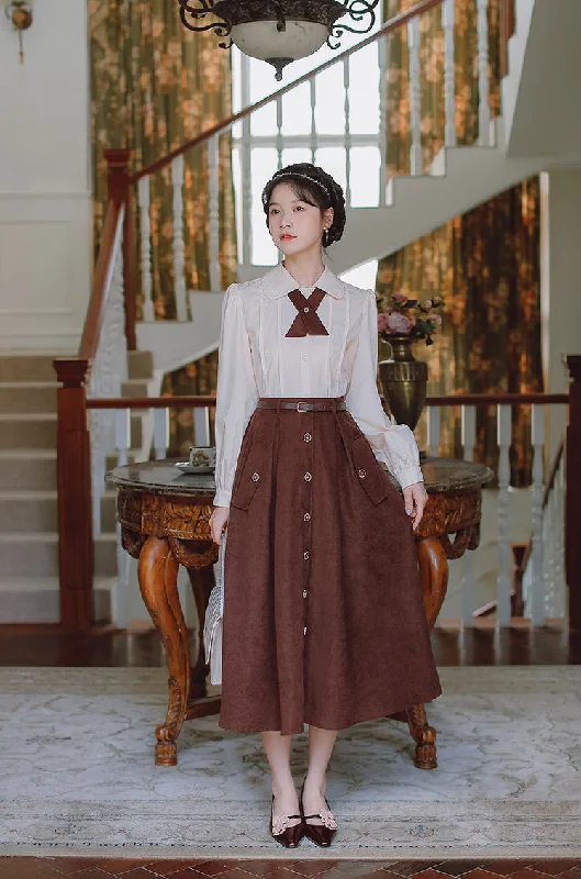 Button Suede Midi Skirt (2 Colors) silk skirt luxurious