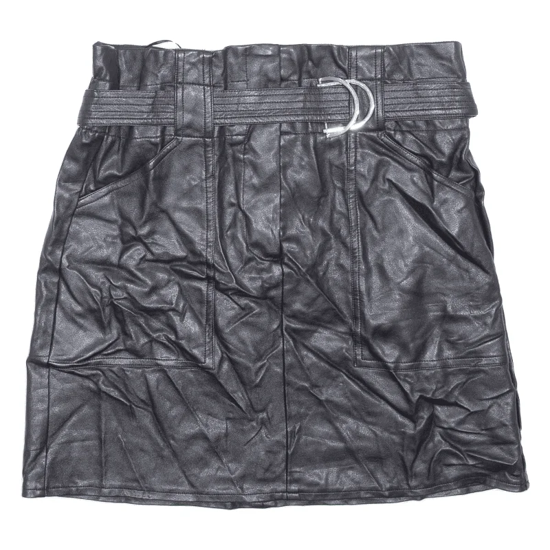 CHICOREE Faux Leather Belted Womens Straight Skirt Black Short S velvet skirt plush