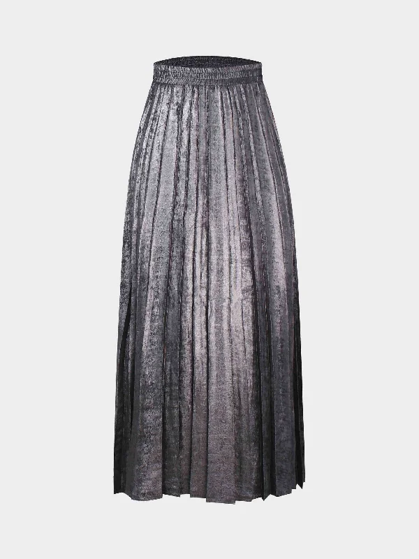 Covered Band Pleated Skirt-Gunmetal Shimmer linen skirt breathable