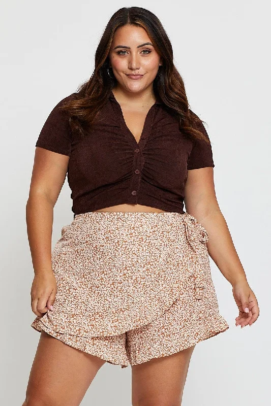 Ditsy Print Wrap Skort Skirt Mide Rise Ruffle Hem mini skirt trendy