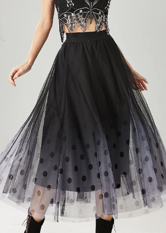 Fitted Black Gradient Color Tulle A Line Skirts Summer silk skirt smooth