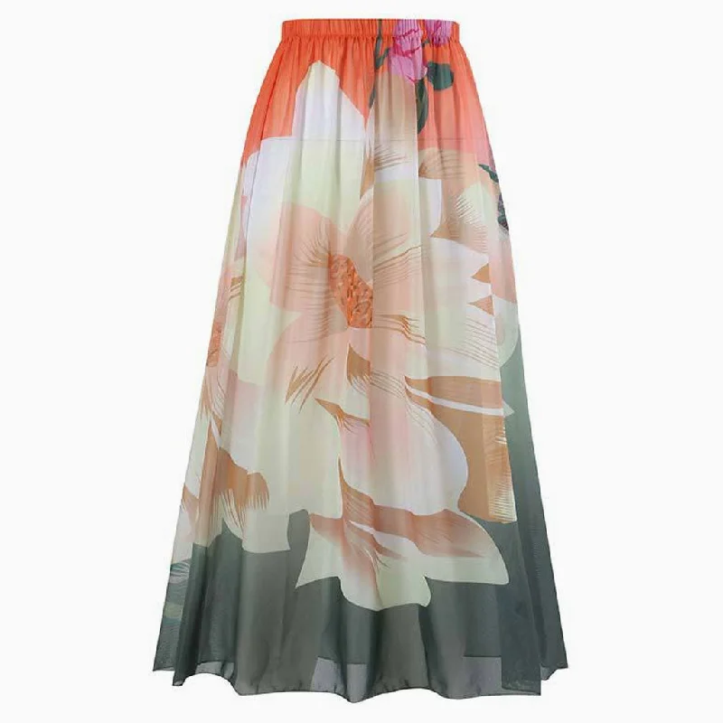Flowy Floral Printed High Waist Ruched Mesh Beach Cover Up Maxi Skirt velvet skirt glossy Flowy Floral Printed High Waist Ruched Mesh Beach Cover Up Maxi Skirt velvet skirt glossy