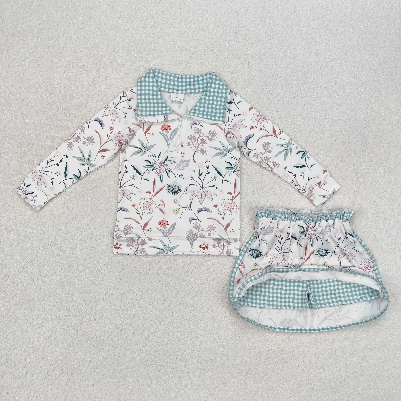 GLD0973 Baby Girls Flowers Pullovers Top Skort Clothes Set asymmetrical skirt cut