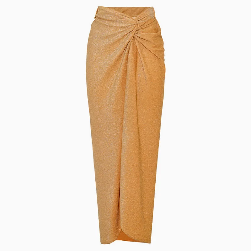 Glitter Lurex Twist Knot High Waist Front Split Beach Maxi Cover Up Skirt leather skirt bold