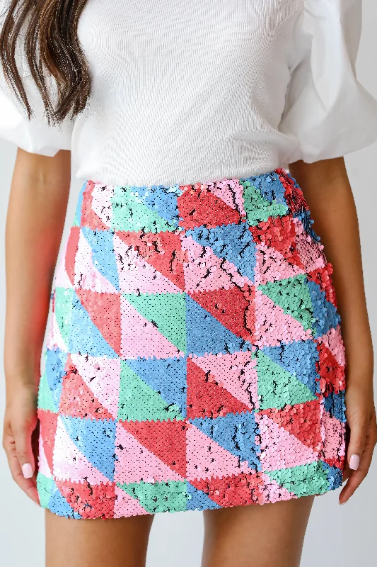 FINAL SALE - Glittering Event Multi Sequin Mini Skirt lace skirt feminine