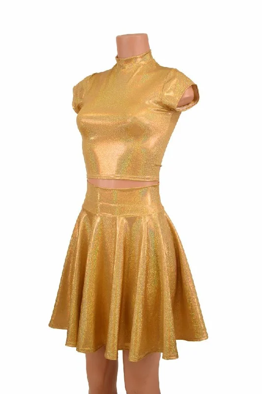 Gold Sparkly Jewel Crop & Skirt Set velvet skirt plush