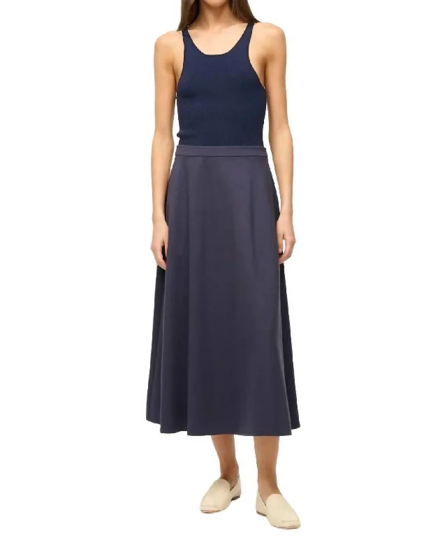 Lighthouse Midi Skirt In Navy a-line skirt cut