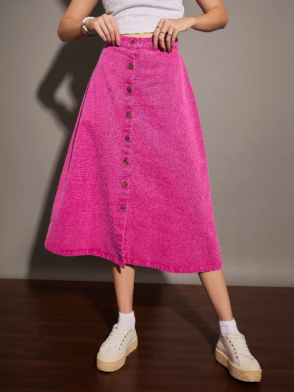 Lyush Women Pink Washed Denim A-Line Skirt corduroy skirt cozy