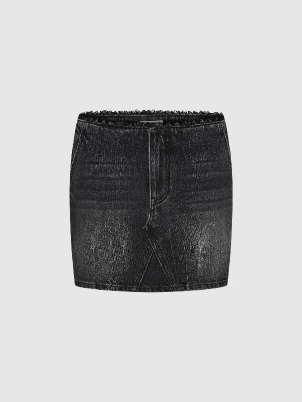 Mini Washed Denim Skirts velvet skirt glossy