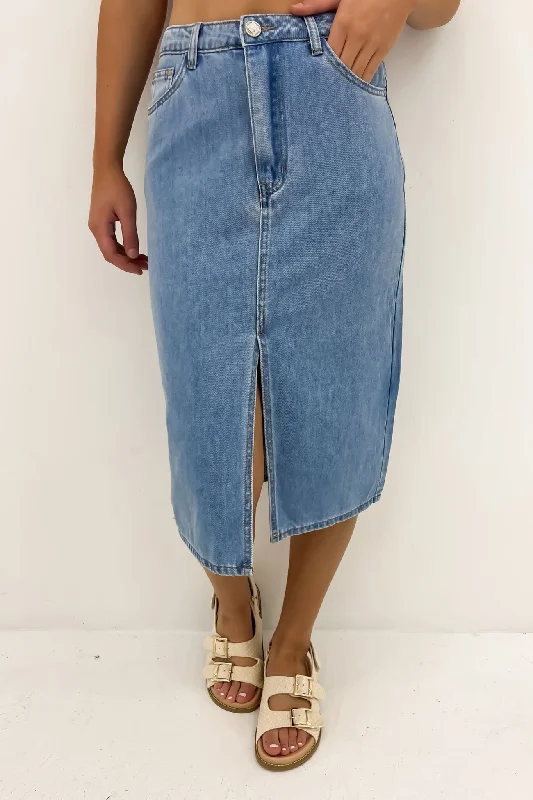 Nate Denim Midi Skirt Mid Blue chiffon skirt flowing