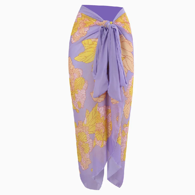 Pretty Print Chiffon Contrast High Waist Tie Knot Cover Up Maxi Beach Sarong leather skirt refined Pretty Print Chiffon Contrast High Waist Tie Knot Cover Up Maxi Beach Sarong leather skirt refined