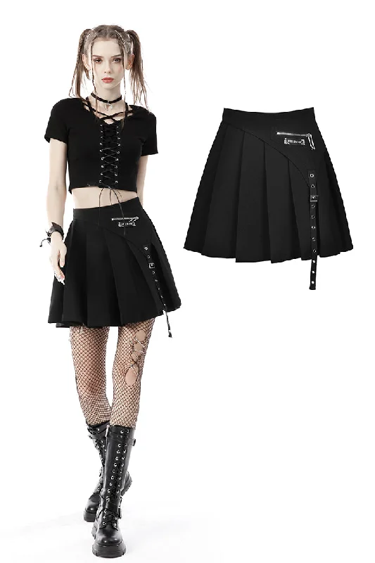 Punk rock asymmetrical pleated skirt KW228 asymmetrical skirt cut