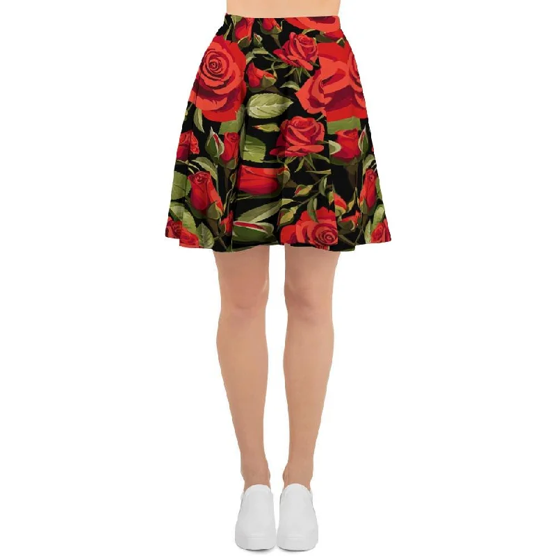 Red Rose Floral Women's Skirt silk skirt lustrous