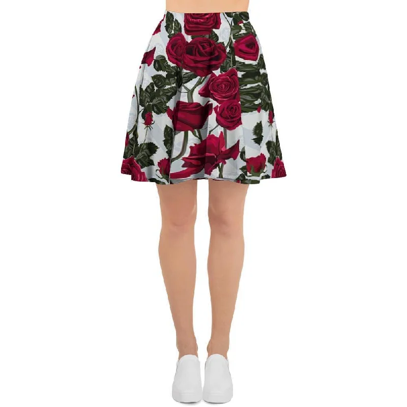 Red Rose Flower Print Women's Skirt leather skirt sleek