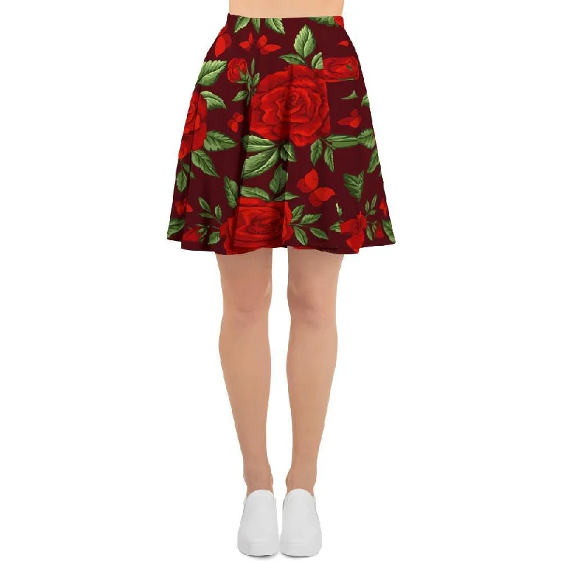 Red Rose Flower Women's Skirt denim skirt stylish