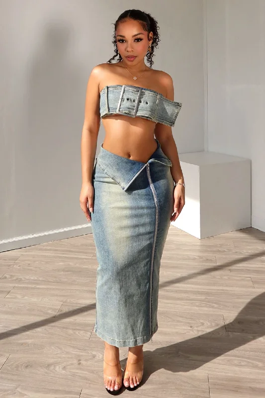 Revenge Denim Tube Top & Skirt SET corduroy skirt cozy