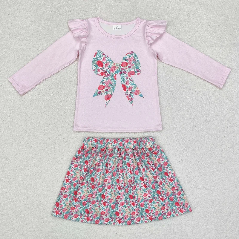rts no moq GT0699+GLK0032 Flower floral bow pattern pink lace long sleeve top skirt suit velvet skirt luxury rts no moq GT0699+GLK0032 Flower floral bow pattern pink lace long sleeve top skirt suit velvet skirt luxury