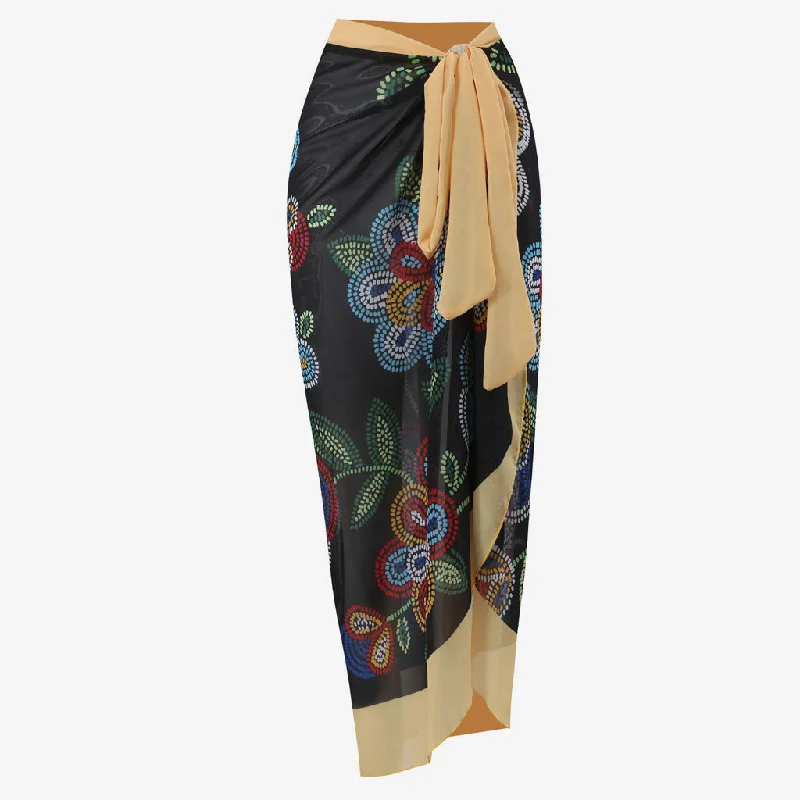 Sexy Floral Print Contrast High Waist Chiffon Tie Knot Maxi Cover Up Sarong silk skirt luxurious Sexy Floral Print Contrast High Waist Chiffon Tie Knot Maxi Cover Up Sarong silk skirt luxurious