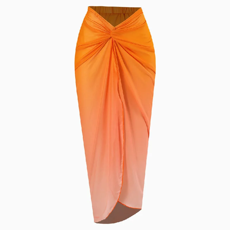 Sexy High Waist Twist Knot Ruched Summer Mesh Beach Cover Up Sarong wool skirt warm